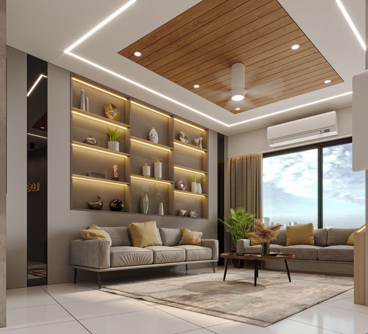 Modern living room with false ceiling and interior service in Bhiwandi