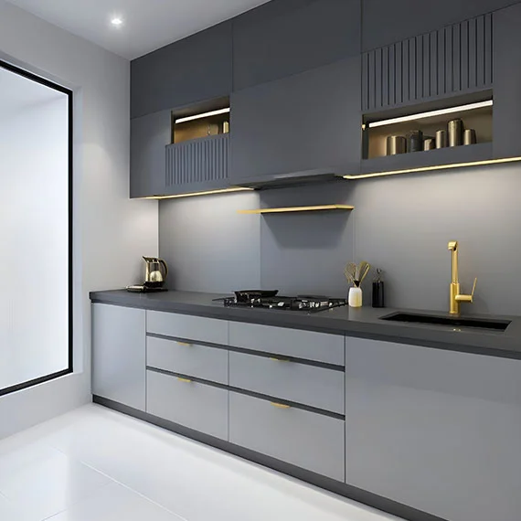 Modular Kitchen and Interior in Kasheli with sleek grey cabinets and modern design by AF Furniture & Interior