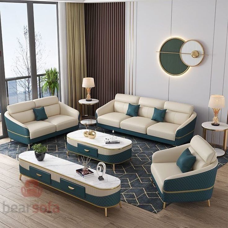 Modern living room designs displayed at the sofa market in Bhiwandi.